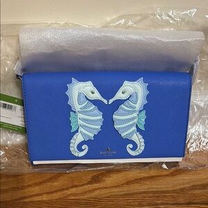 Kate Spade Blue Clutch with Seahorse Design-NWT